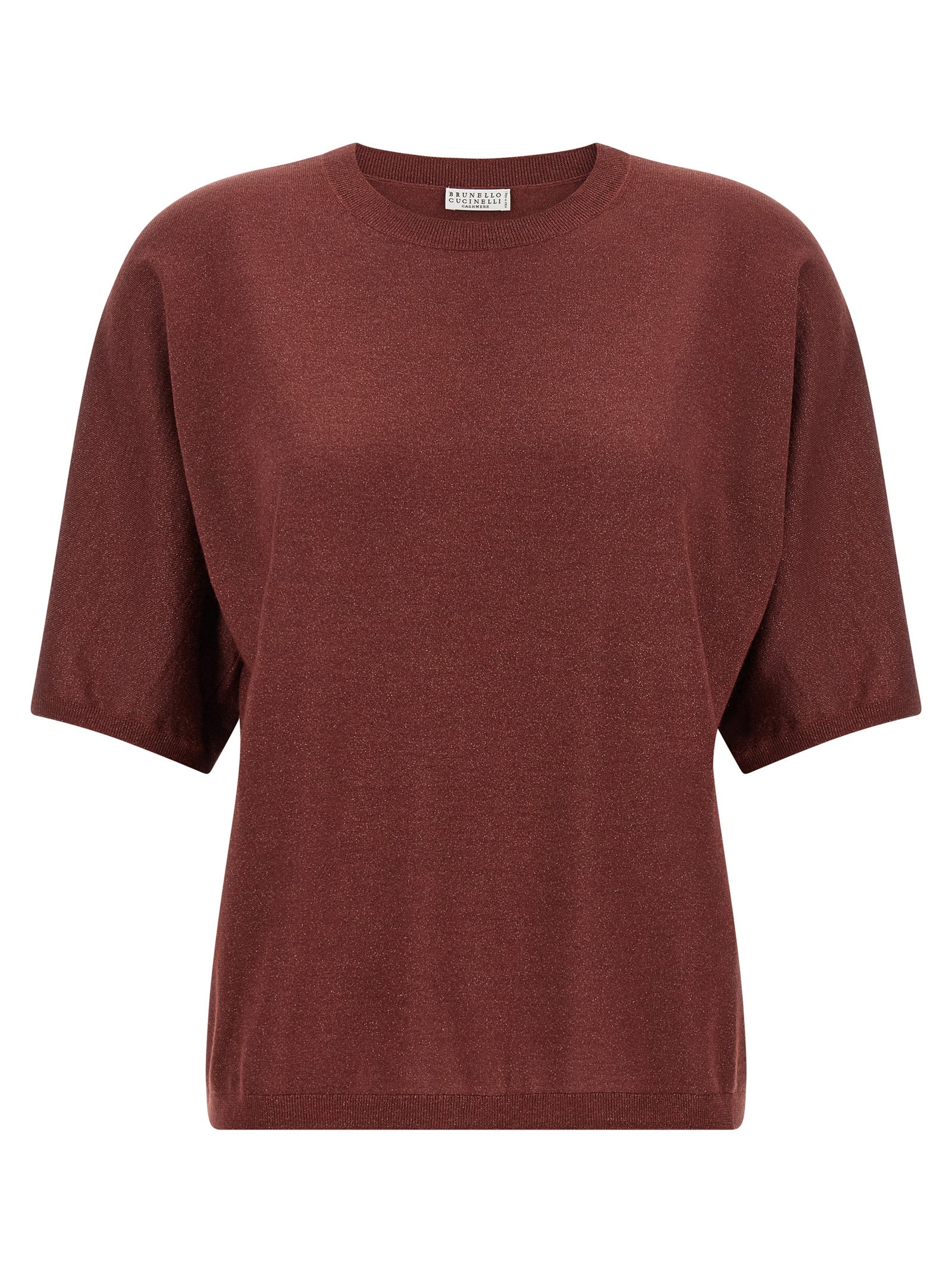 Cardigan by Brunello Cucinelli for women in silk cashmere & polyester bordeaux showcases a captivating silhouette, artfully detailed with a captivating and crew neckline for a truly sophisticated captivating look.