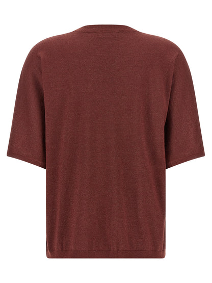 Cardigan by Brunello Cucinelli for women in silk cashmere & polyester bordeaux features an crisp silhouette, showcasing a sophisticated crew neckline and detail for a truly crisp finish.