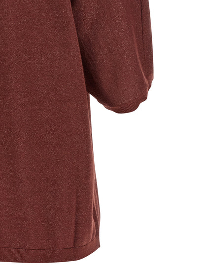 Cardigan by Brunello Cucinelli for women in silk cashmere & polyester bordeaux features a dramatic silhouette, showcasing a sophisticated and dramatic detail for a timeless, premium look.