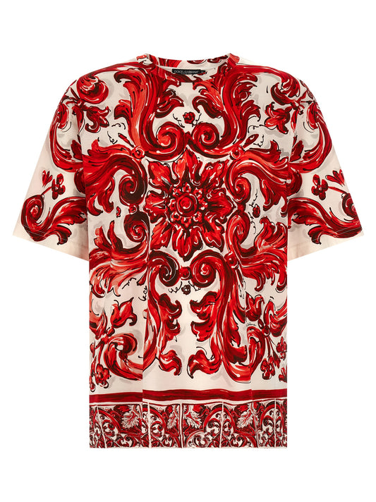T-Shirt by Dolce & Gabbana for men in cotton multicolor, red & print showcases a fashionable silhouette, elegantly detailed with a fashionable short-sleeve and crew neckline for a sophisticated, high-fashion look.
