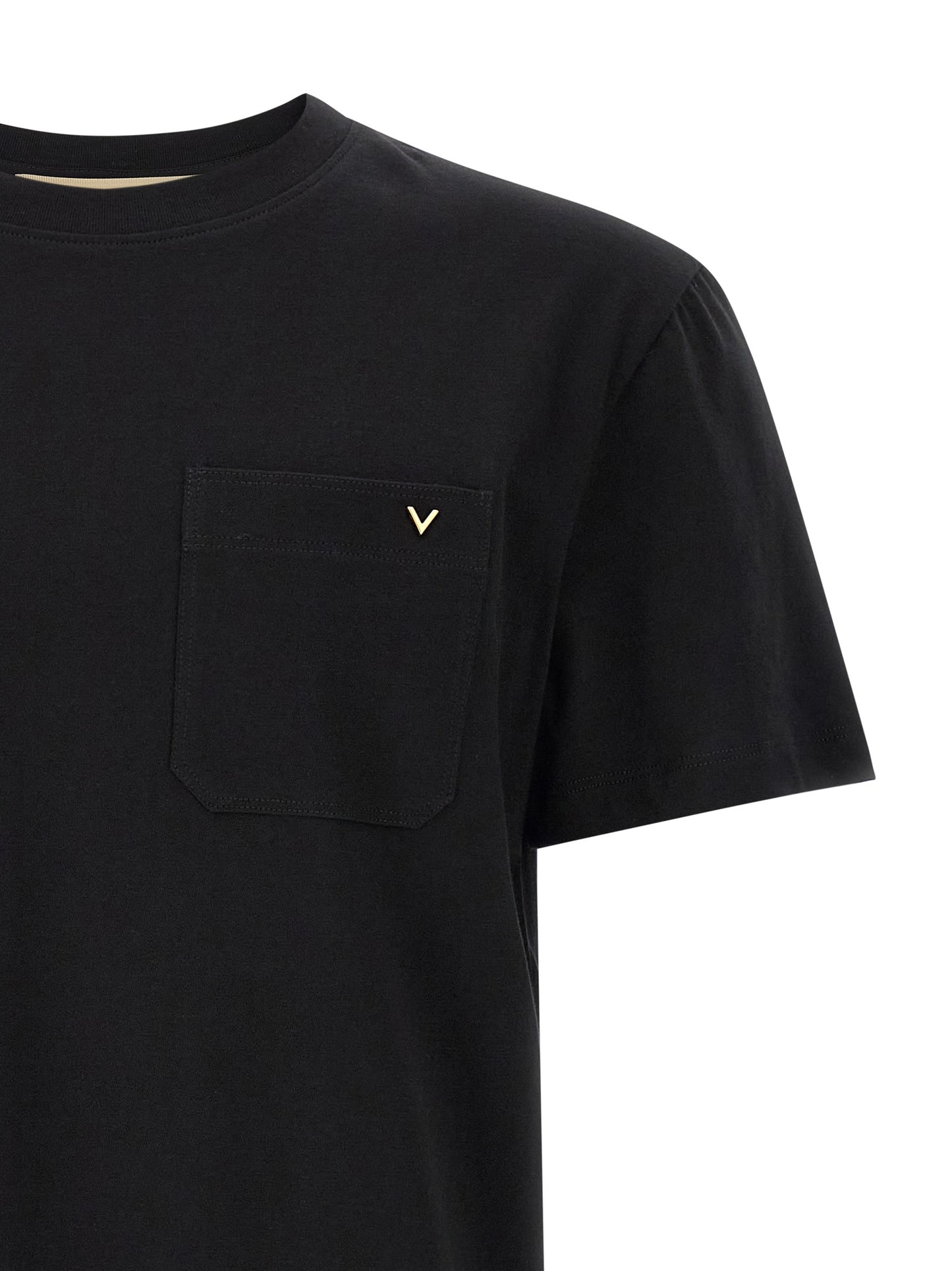 T-Shirt by Valentino Garavani for men in cotton black showcases a fashionable silhouette, elegantly detailed with a fashionable and crew neckline for a sophisticated, high-fashion look.