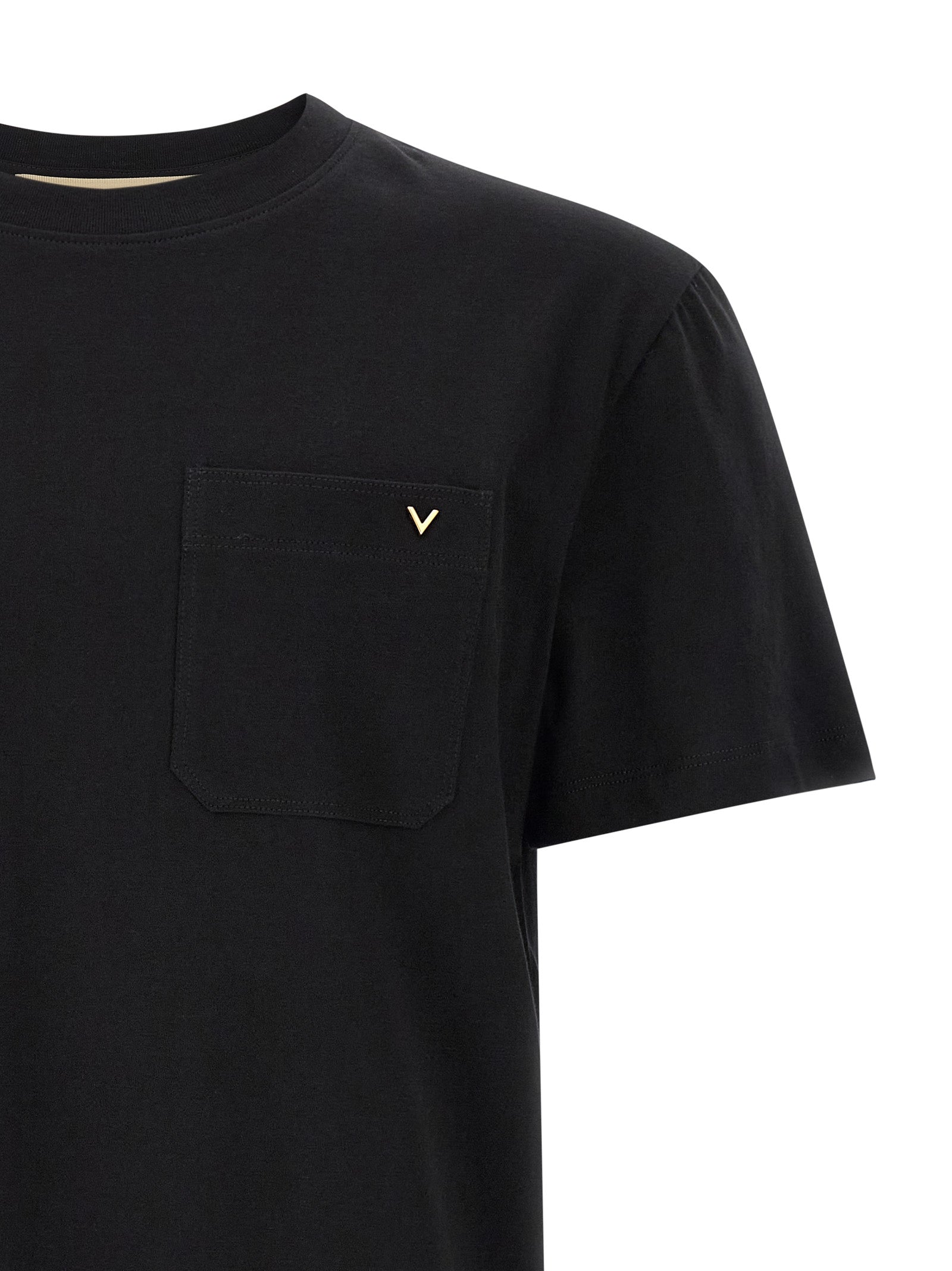 T-Shirt by Valentino Garavani for men in cotton black showcases a fashionable silhouette, elegantly detailed with a fashionable and crew neckline for a sophisticated, high-fashion look.