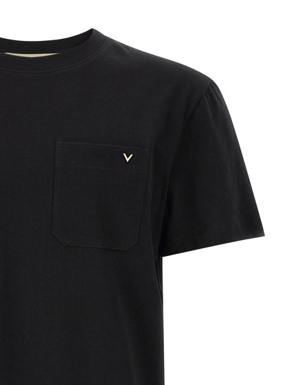T-Shirt by Valentino Garavani for men in cotton black showcases a fashionable silhouette, elegantly detailed with a fashionable and crew neckline for a sophisticated, high-fashion look.