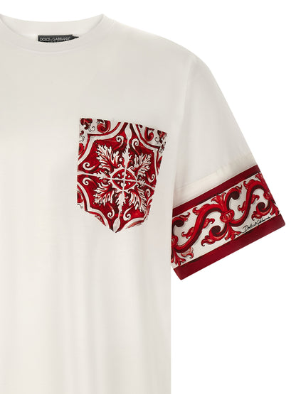 T-Shirt by Dolce & Gabbana for men in cotton & silk twill multicolor, red & print features an edgy silhouette, meticulously detailed with a sophisticated and crew neckline for a truly edgy finish.