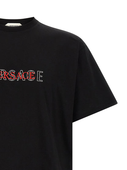 T-Shirt by Versace for men in cotton black showcases a chic silhouette, artfully detailed with a chic crew neckline and for a chic finish.