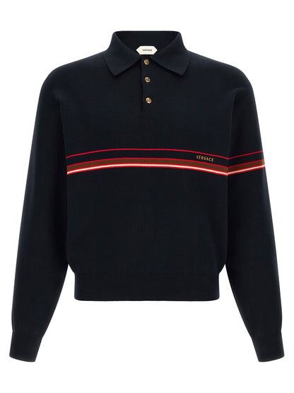 Polo Shirt by Versace for men in cotton blue & striped showcases a enviable silhouette, featuring a refined and long-sleeve for a enviable finish.
