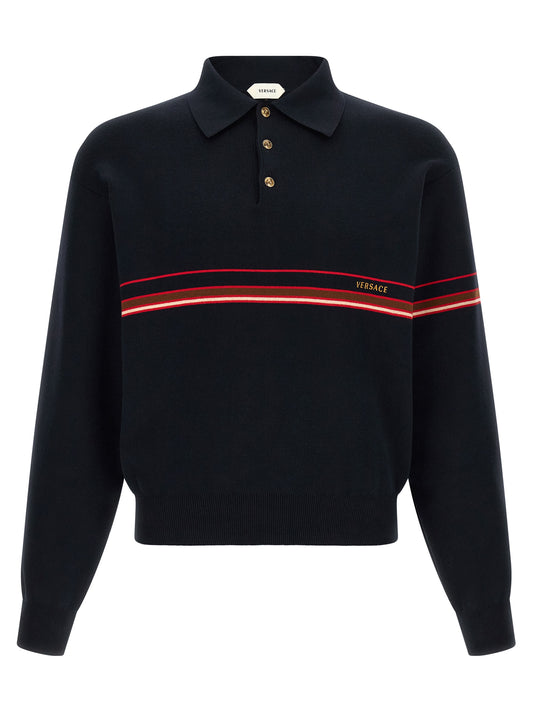 Polo Shirt by Versace for men in cotton blue & striped showcases a enviable silhouette, featuring a refined and long-sleeve for a enviable finish.