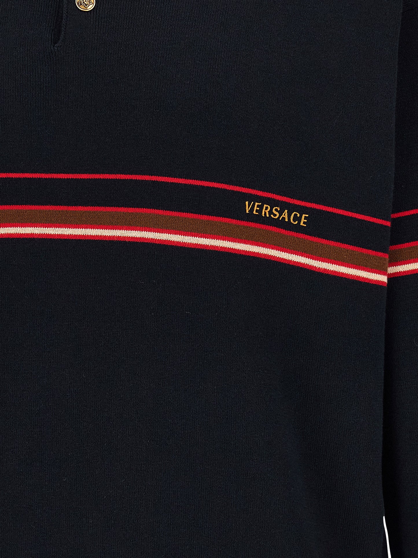 Polo Shirt by Versace for men in cotton blue & striped features a eye catching silhouette, showcasing a refined and for a eye catching finish.