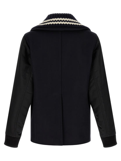 Pea Coat by Dsquared² for men in stretch nylon & wool blue features an relaxed-luxury silhouette, showcasing a sophisticated split lapel neckline and premium for a truly relaxed-luxury look.