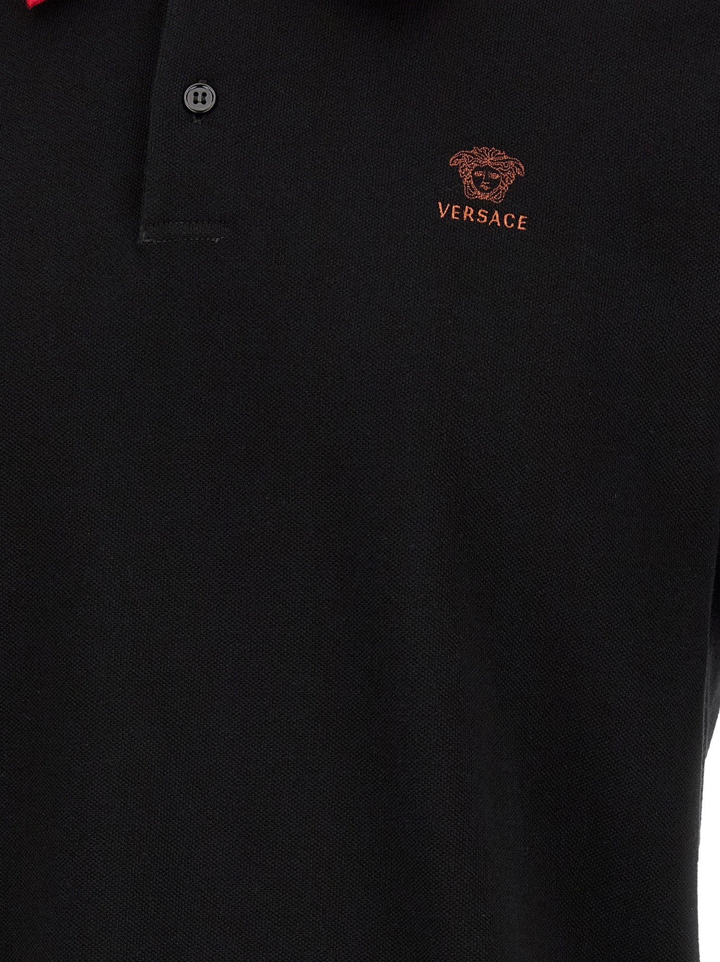 Polo Shirt by Versace for men in cotton black presents a sleek silhouette, featuring a refined and for a sleek finish.