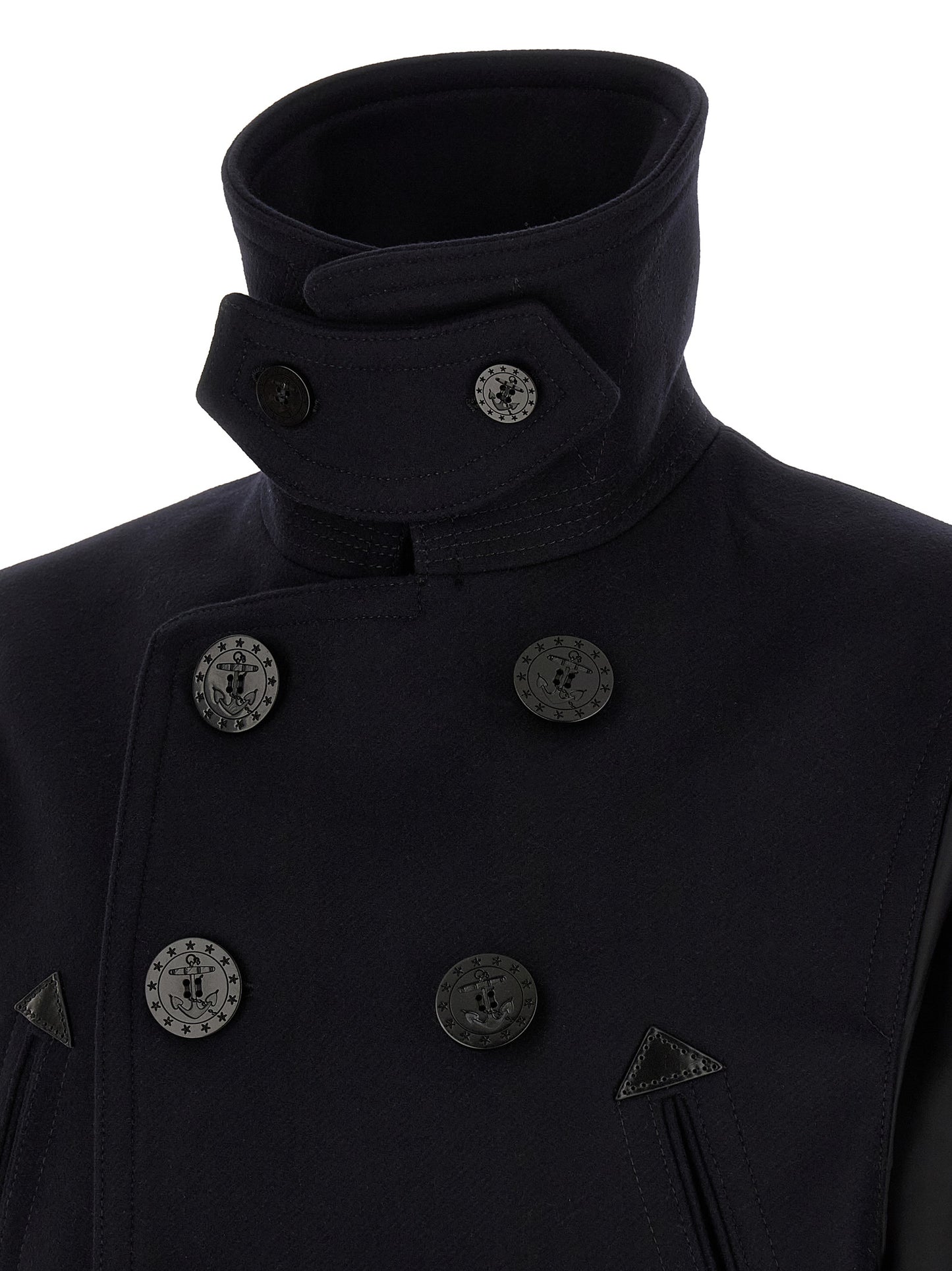 Pea Coat by Dsquared² for men in stretch nylon & wool blue presents a sharp silhouette, showcasing a sharp and sophisticated for a premium, high-performance look.