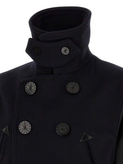 Pea Coat by Dsquared² for men in stretch nylon & wool blue presents a sharp silhouette, showcasing a sharp and sophisticated for a premium, high-performance look.