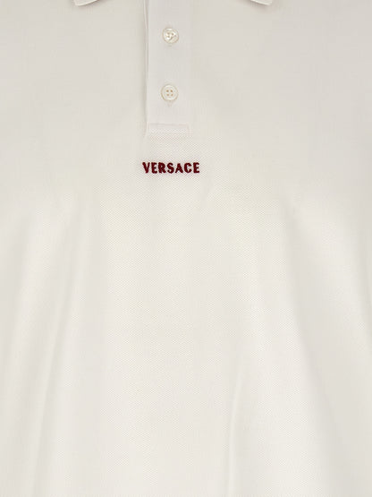 Polo Shirt by Versace for men in cotton white presents a distinguished silhouette, showcasing a sophisticated and distinguished for a truly distinguished finish.