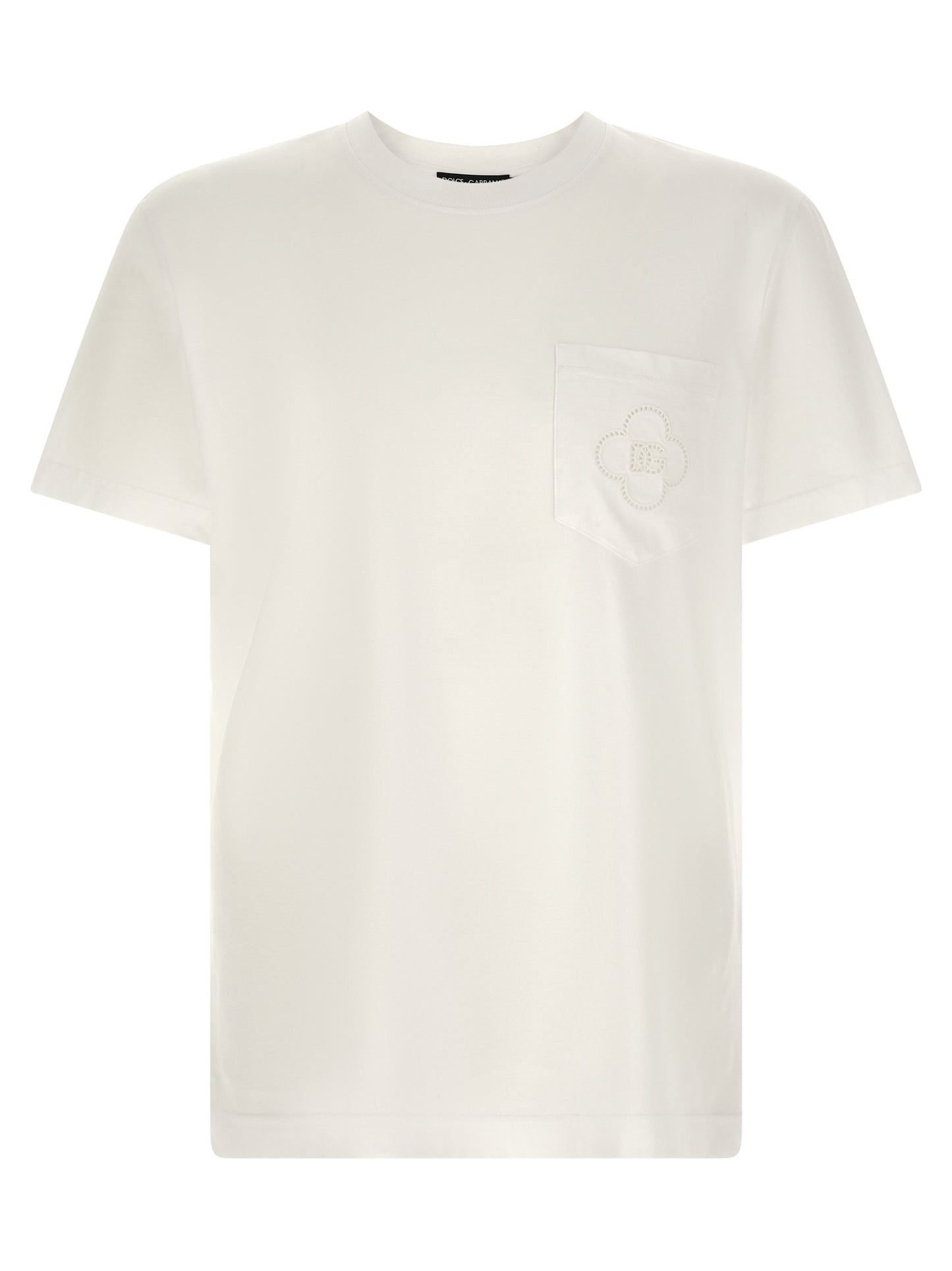 T-Shirt by Dolce & Gabbana for men in cotton white showcases a dramatic silhouette, elegantly detailed with a dramatic round neckline and short-sleeve for a truly dramatic finish.