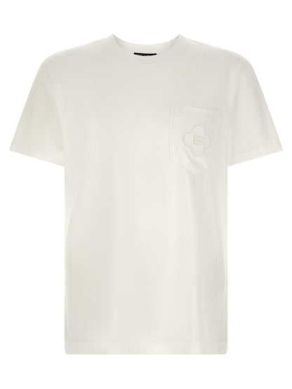 T-Shirt by Dolce & Gabbana for men in cotton white showcases a dramatic silhouette, elegantly detailed with a dramatic round neckline and short-sleeve for a truly dramatic finish.