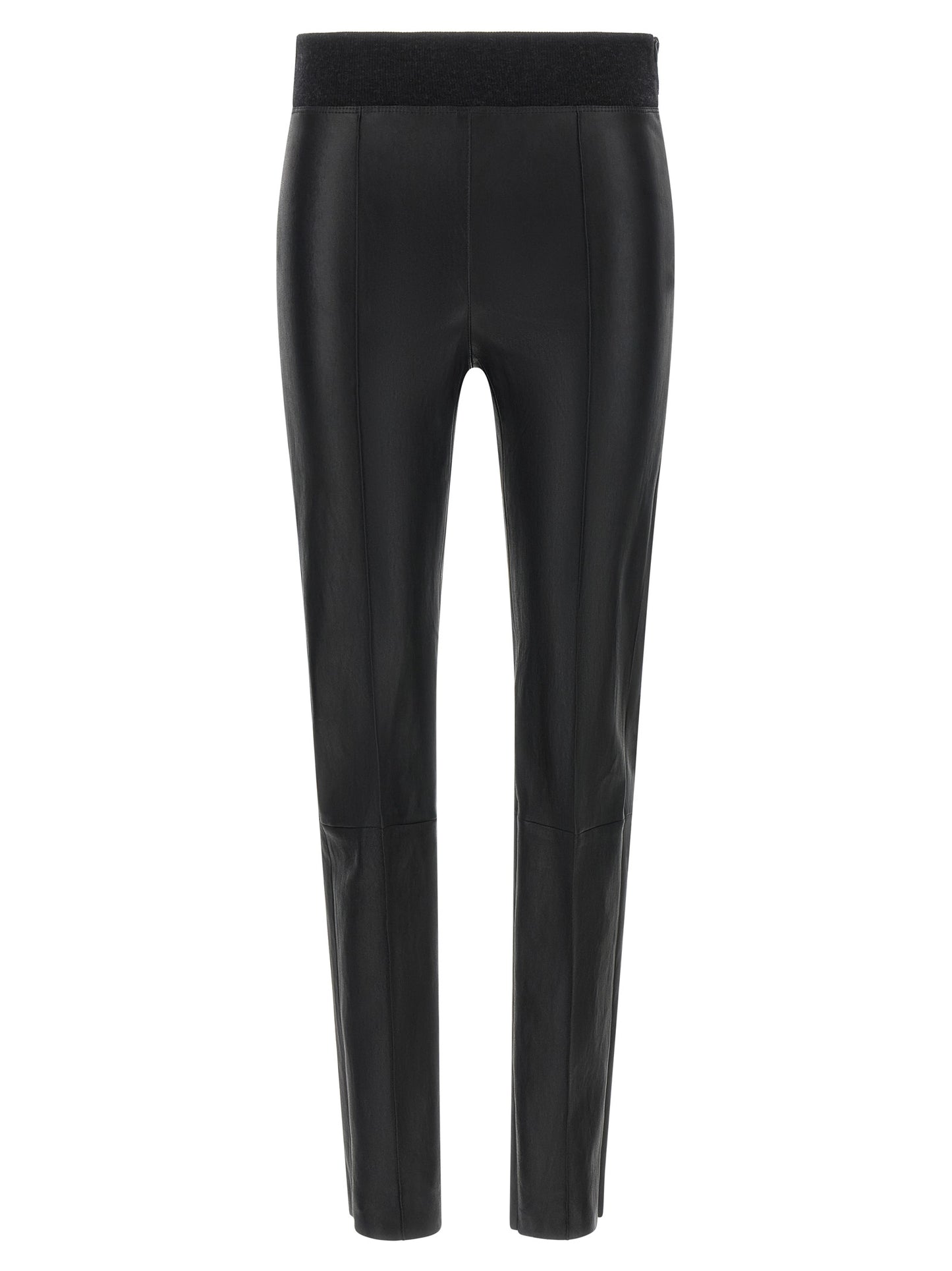 Activewear Leggings by Brunello Cucinelli for women in virgin wool & nappa lamb leather black features an ergonomic leggings with , highlighting a ergonomic and long for a premium, high-performance look.