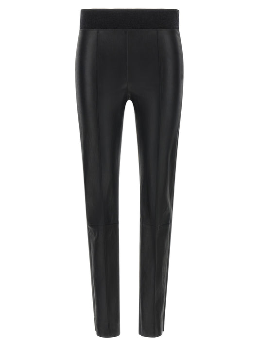 Activewear Leggings by Brunello Cucinelli for women in virgin wool & nappa lamb leather black features an ergonomic leggings with , highlighting a ergonomic and long for a premium, high-performance look.