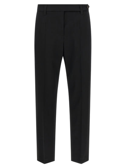 Trousers by Brunello Cucinelli for women in virgin wool black presents a smart silhouette, meticulously detailed with a smart tapered-leg, a smart long, and a smart .