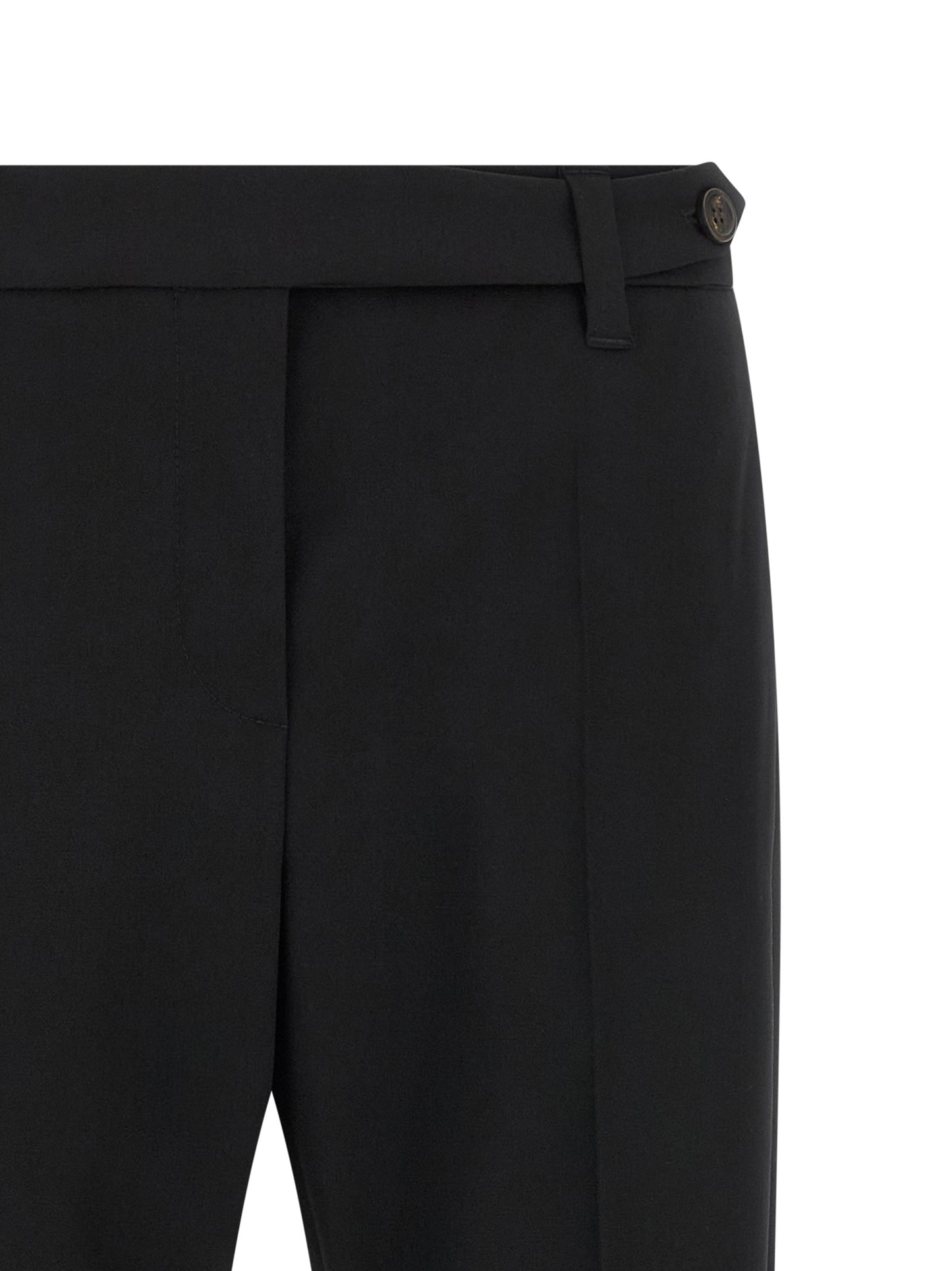 Trousers by Brunello Cucinelli for women in virgin wool black features a artisanal silhouette, showcasing a sophisticated tapered-leg with a long and for a artisanal finish.