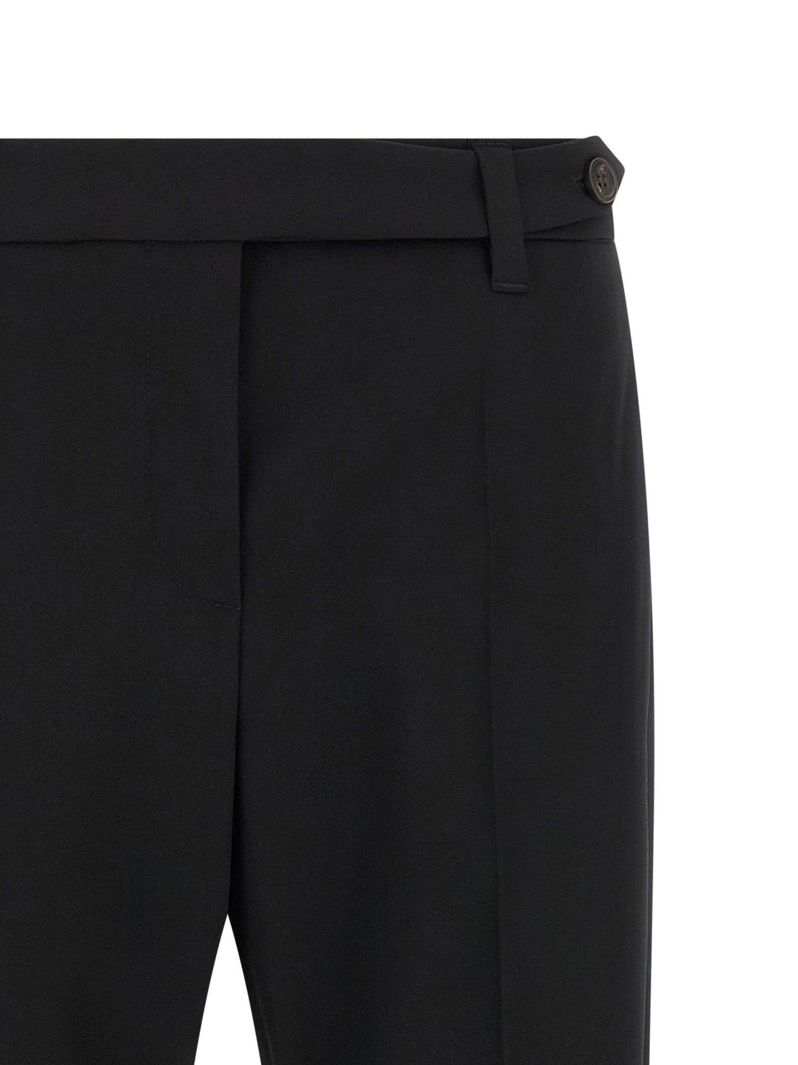 Trousers by Brunello Cucinelli for women in virgin wool black features a artisanal silhouette, showcasing a sophisticated tapered-leg with a long and for a artisanal finish.
