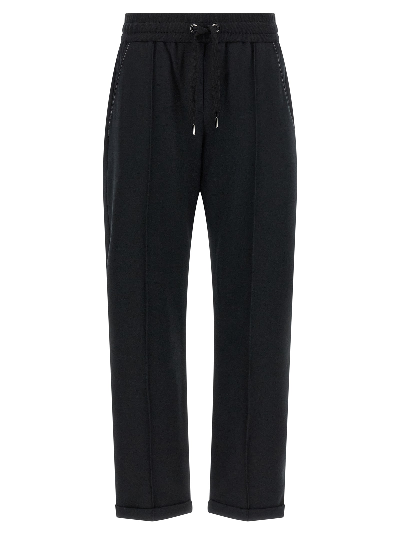 Joggers by Brunello Cucinelli for women in stretch cotton black features a refined silhouette with a refined flared, relaxed-fit & cropped, defined by a high rise and a refined cropped for a refined finish.
