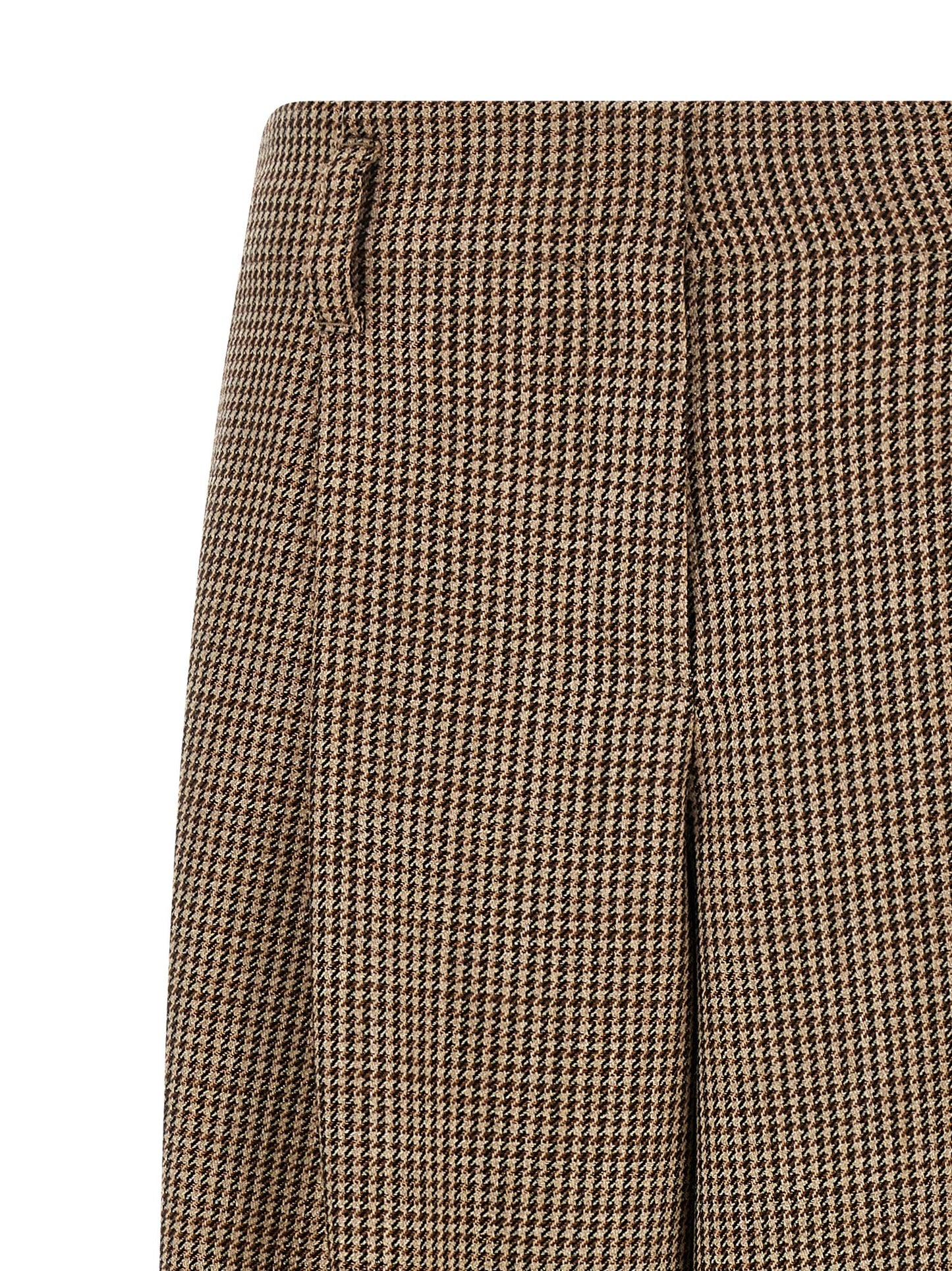 Trousers by Brunello Cucinelli for women in polyamide & virgin wool brown & patterned features an on trend silhouette, showcasing a sophisticated flared & wide with a long and for an on trend finish.
