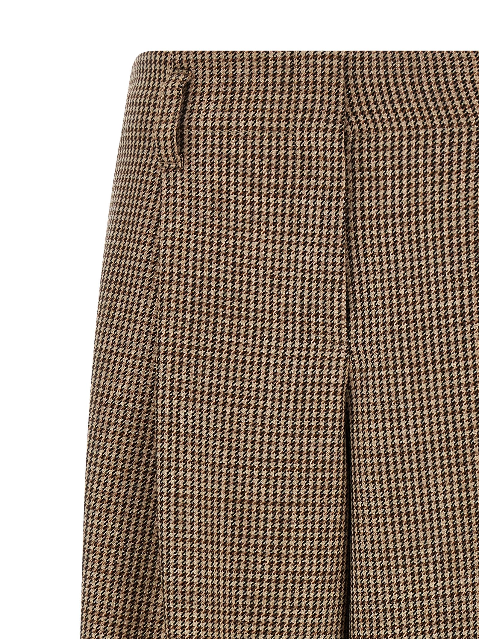 Trousers by Brunello Cucinelli for women in polyamide & virgin wool brown & patterned features an on trend silhouette, showcasing a sophisticated flared & wide with a long and for an on trend finish.