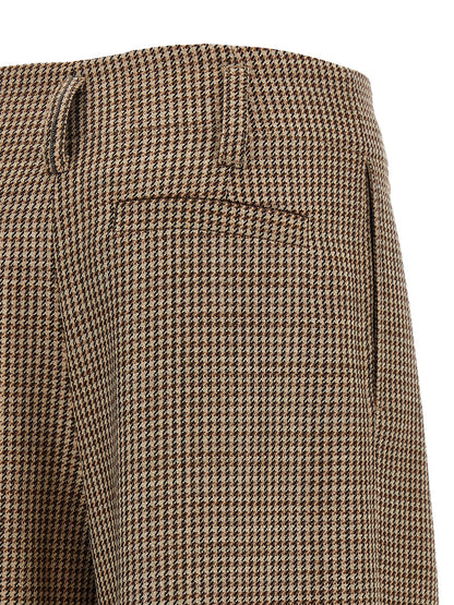 Trousers by Brunello Cucinelli for women in polyamide & virgin wool brown & patterned features a artisanal silhouette, showcasing a sophisticated flared & wide with a long and for a artisanal finish.