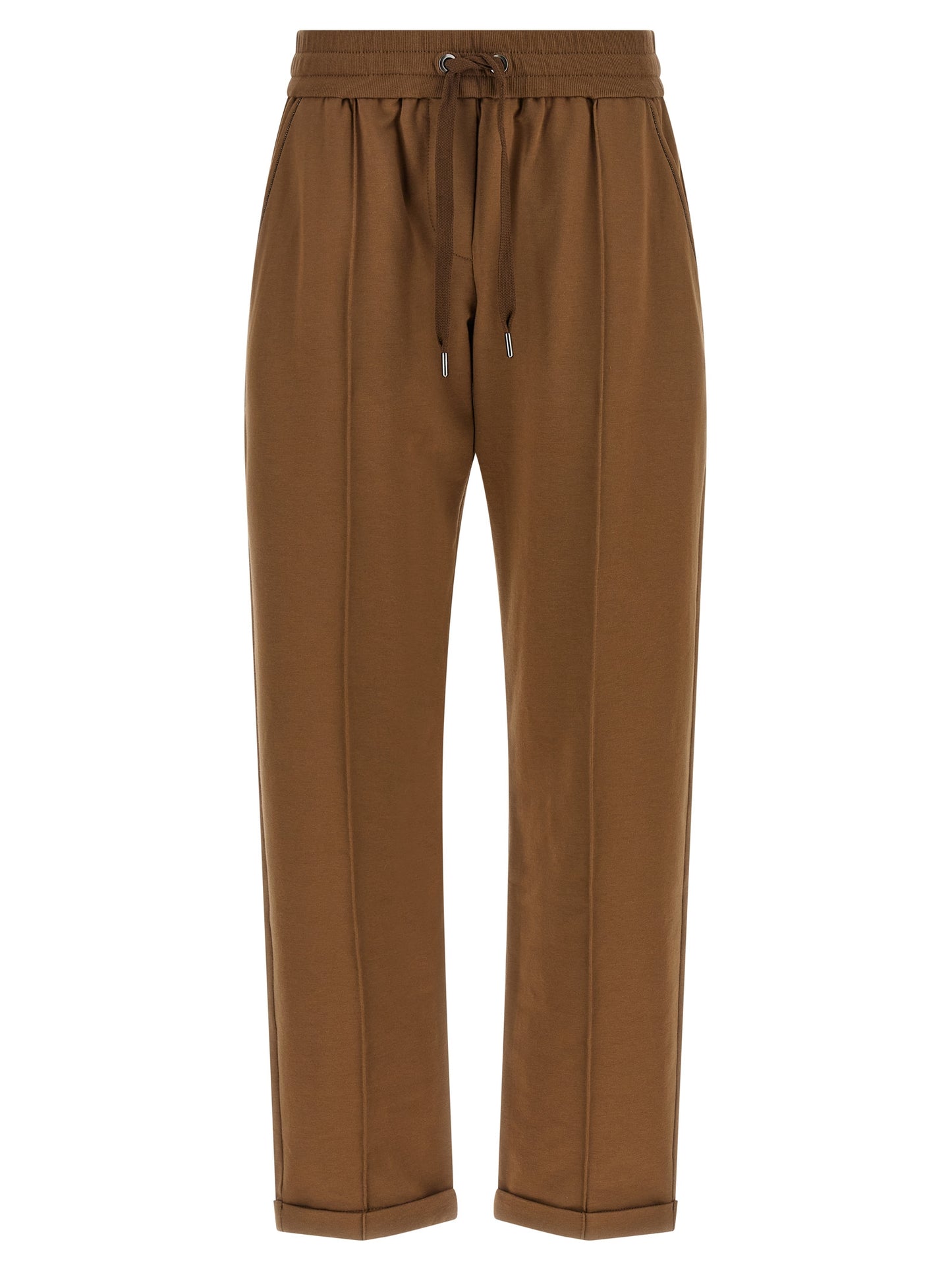 Joggers by Brunello Cucinelli for women in stretch cotton brown features a polished silhouette with a polished flared & cropped, reaching a polished cropped and finished with a polished high rise.