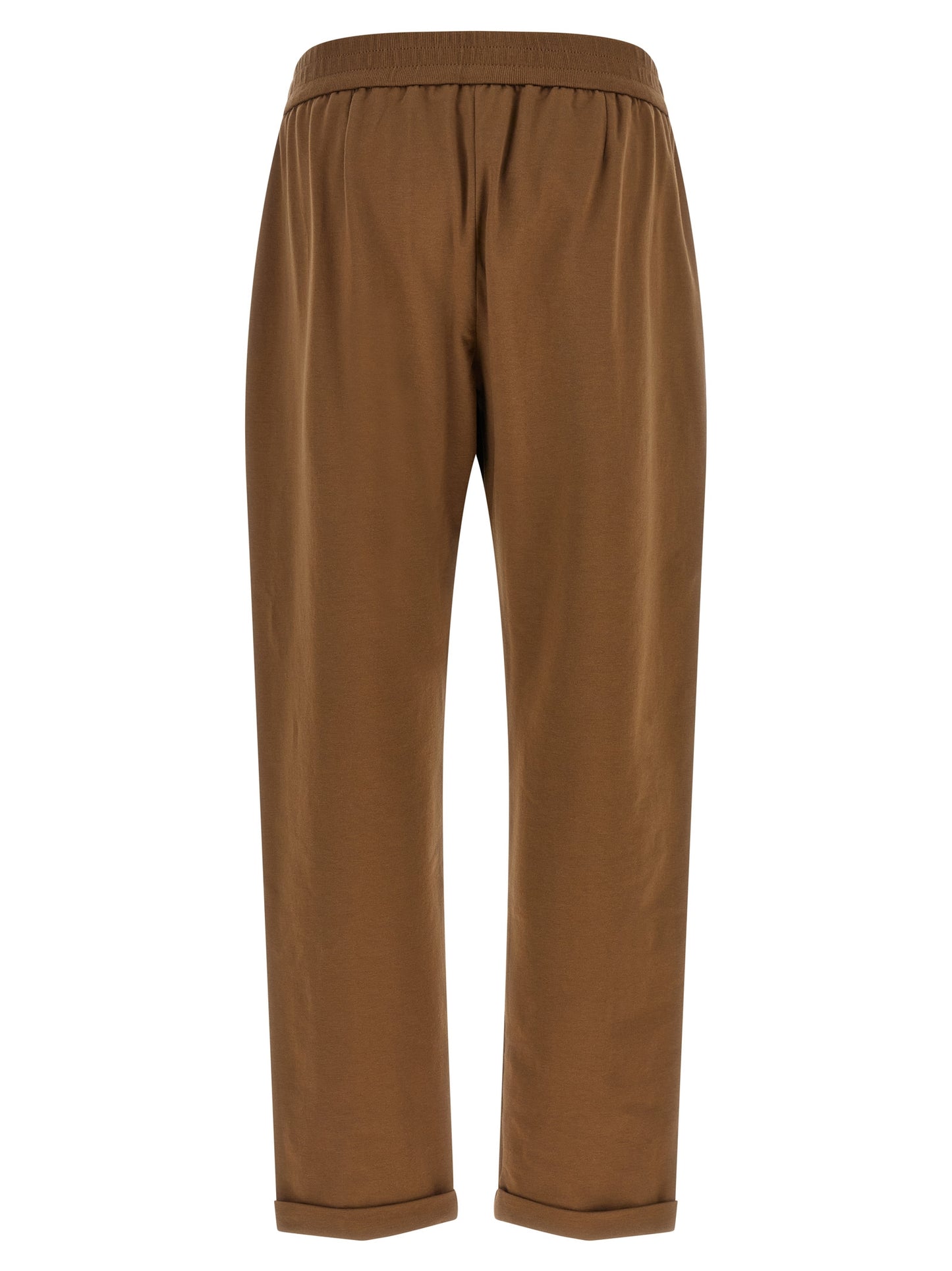 Joggers by Brunello Cucinelli for women in stretch cotton brown features an refined tailoring silhouette, showcasing a premium flared & cropped with a high rise and cropped cut for a refined tailoring look.