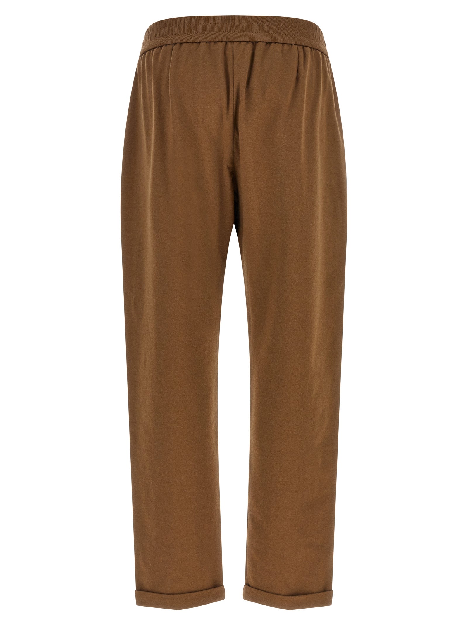 Joggers by Brunello Cucinelli for women in stretch cotton brown features an refined tailoring silhouette, showcasing a premium flared & cropped with a high rise and cropped cut for a refined tailoring look.