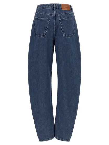 Jeans by ROTATE BIRGER CHRISTENSEN for women in organic denim cotton & leather blue features a refined silhouette with a refined relaxed-fit, defined by a high rise and a refined long for a refined finish.