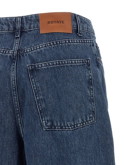 Jeans by ROTATE BIRGER CHRISTENSEN for women in organic denim cotton & leather blue presents a refined pantology silhouette, artfully defined by a refined pantology relaxed-fit, long, and a sophisticated high rise.
