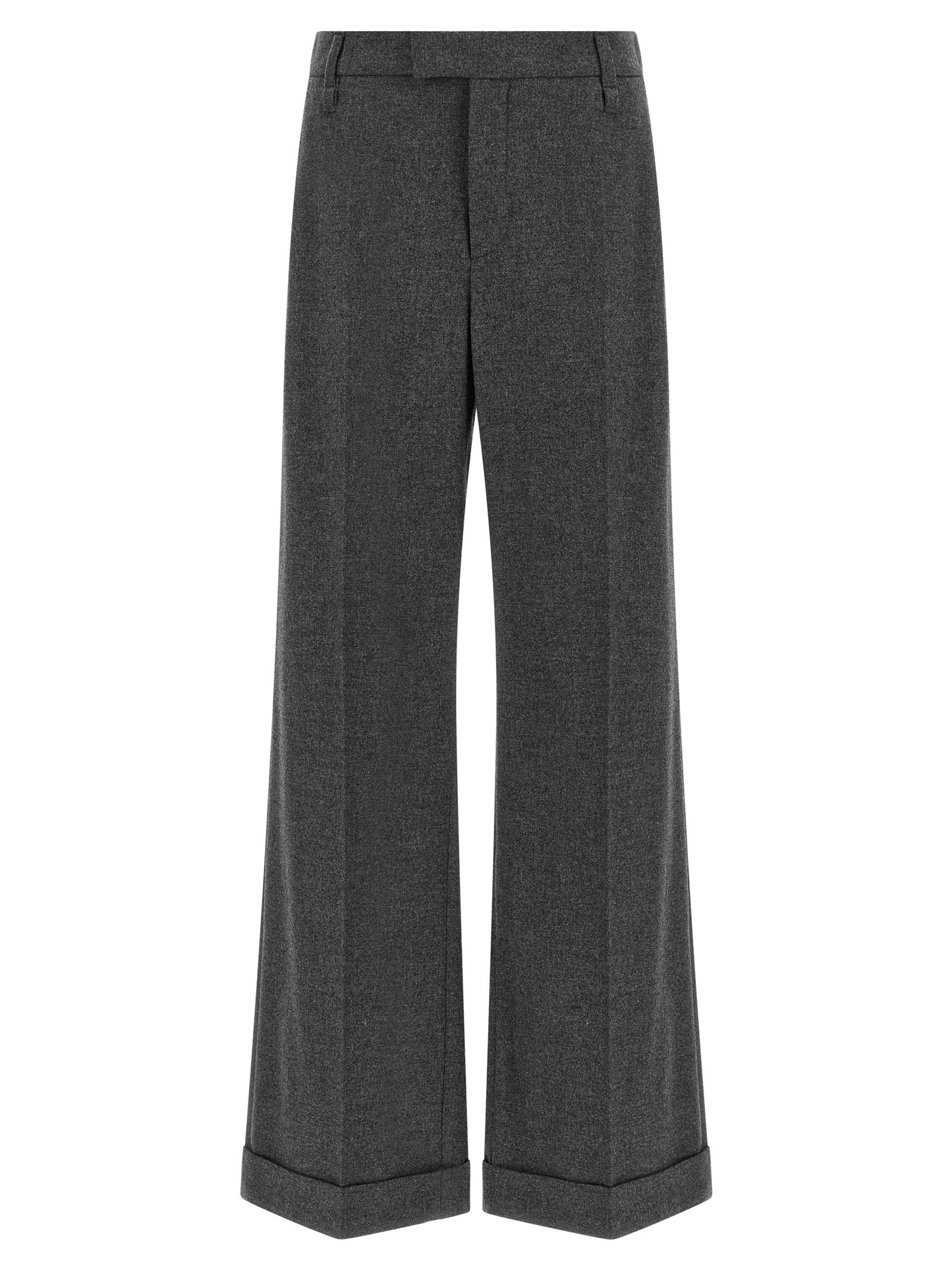 Trousers by Brunello Cucinelli for women in cashmere virgin wool gray & signature features an sartorial silhouette, showcasing a precise straight-leg & wide and long with a sartorial mid rise for a refined look.