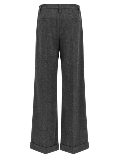 Trousers by Brunello Cucinelli for women in cashmere virgin wool gray & signature features an on trend silhouette, showcasing a sophisticated straight-leg & wide with a long and mid rise for an on trend finish.