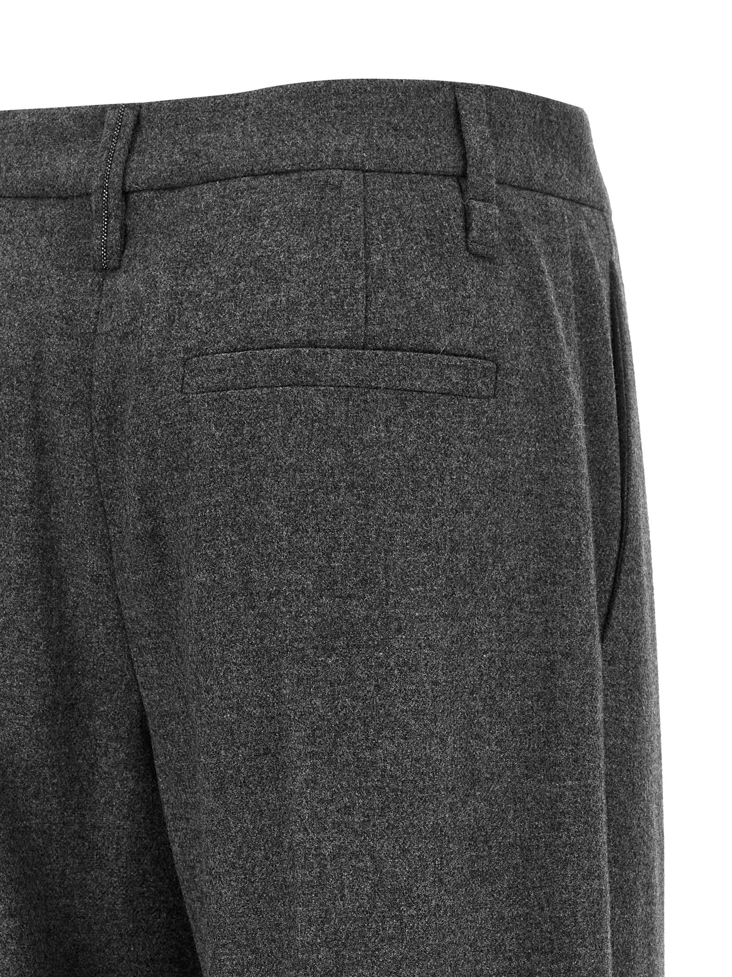 Trousers by Brunello Cucinelli for women in cashmere virgin wool gray & signature features a artisanal silhouette, showcasing a sophisticated straight-leg & wide with a long and mid rise for a artisanal finish.