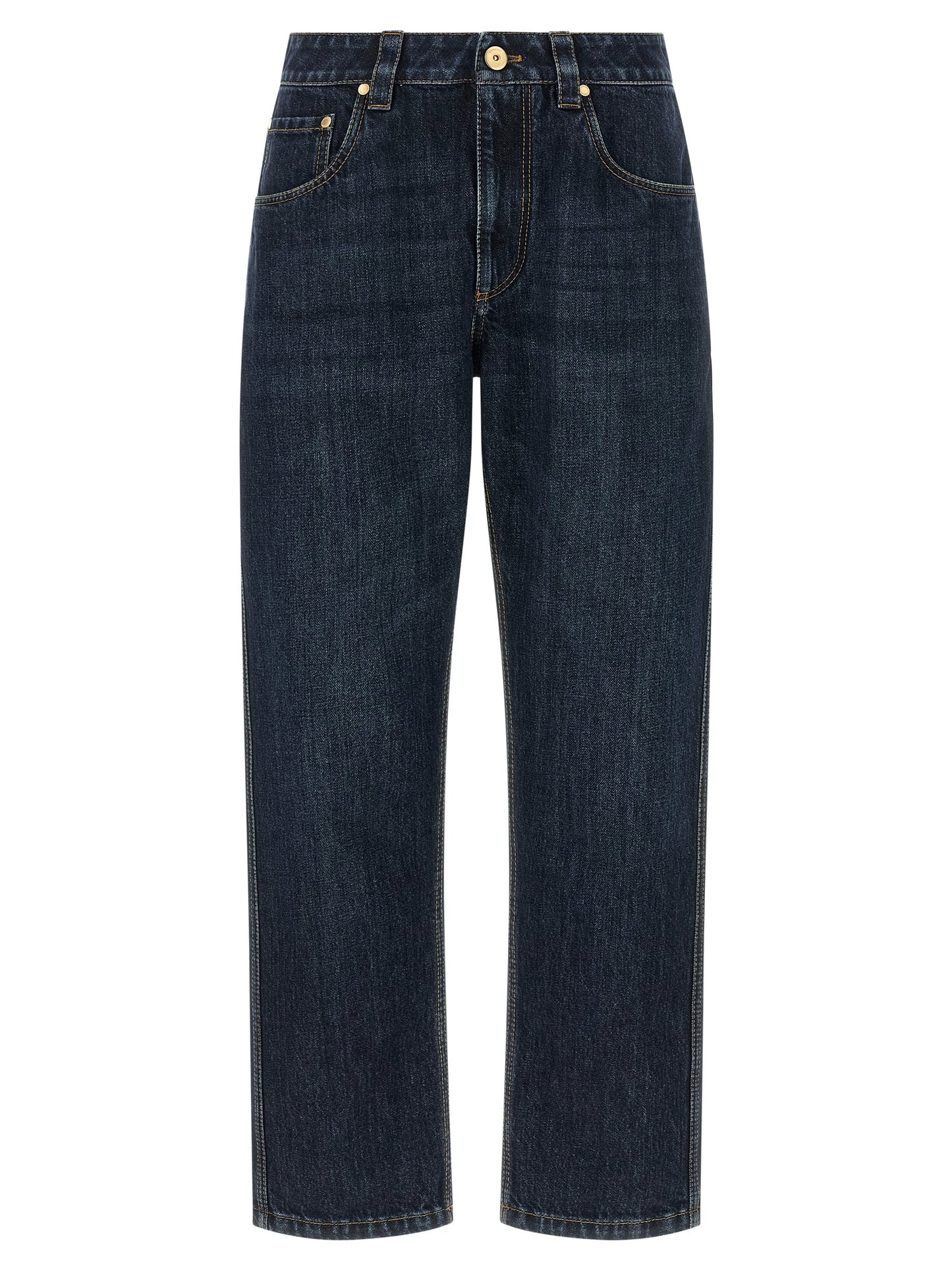 Jeans by Brunello Cucinelli for women in cotton denim blue & signature features a refined silhouette with a refined straight-leg, defined by a mid rise and a refined long for a refined finish.