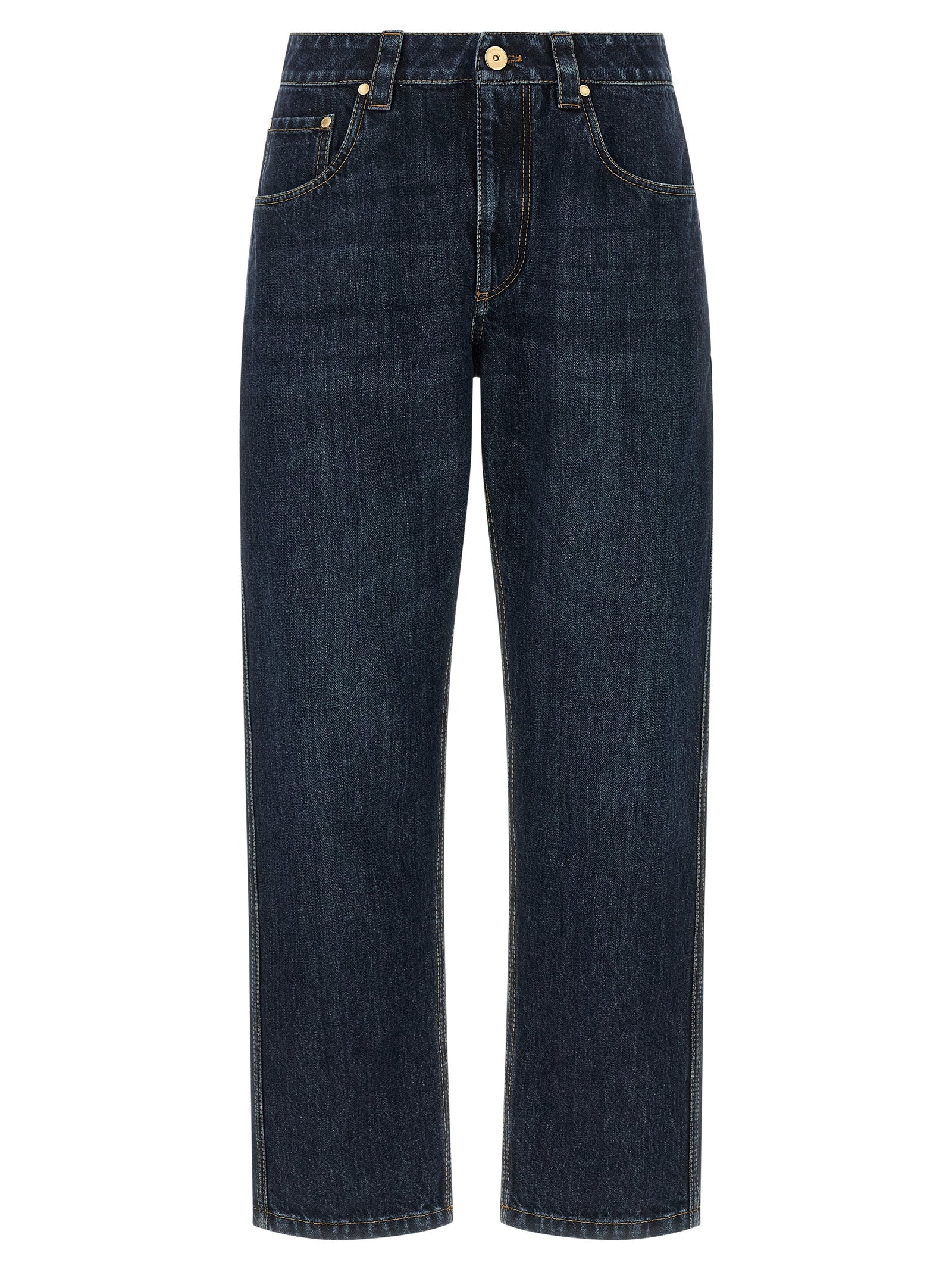 Jeans by Brunello Cucinelli for women in cotton denim blue & signature features a refined silhouette with a refined straight-leg, defined by a mid rise and a refined long for a refined finish.
