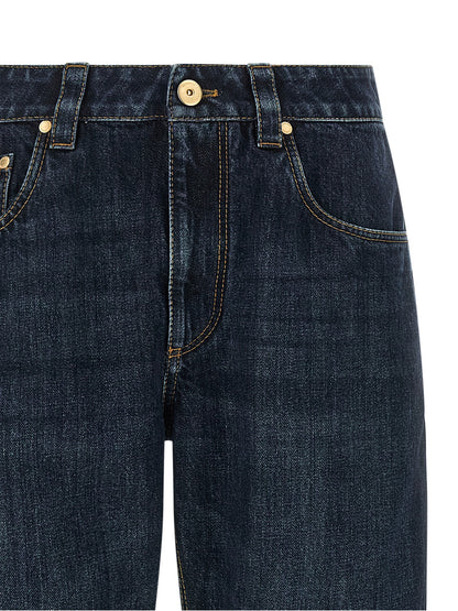 Jeans by Brunello Cucinelli for women in cotton denim blue & signature features an sartorial straight-leg and long with a mid rise cut for a sartorial finish.