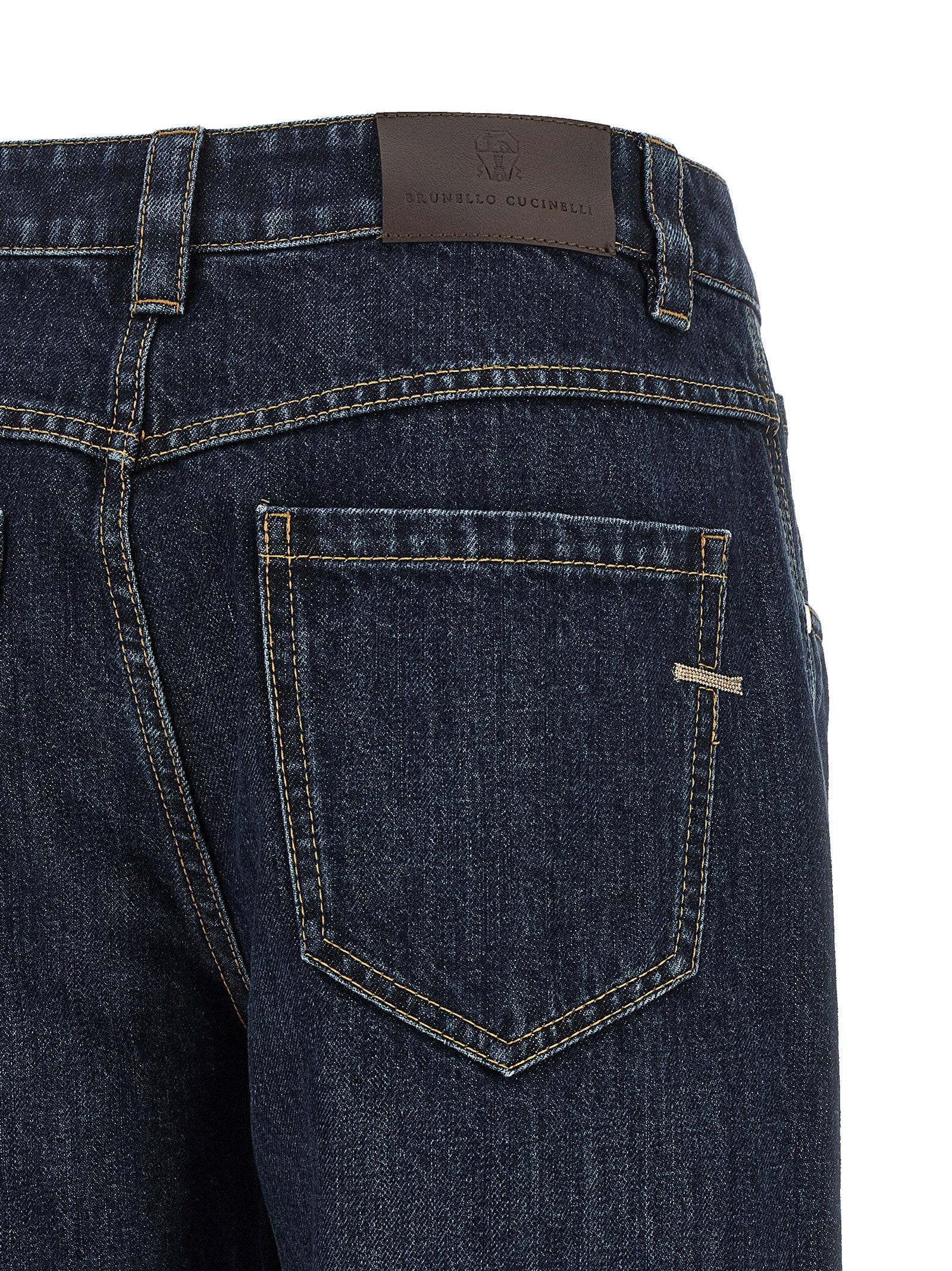 Jeans by Brunello Cucinelli for women in cotton denim blue & signature features an refined tailoring silhouette, showcasing a premium straight-leg with a mid rise and long cut for a refined tailoring look.