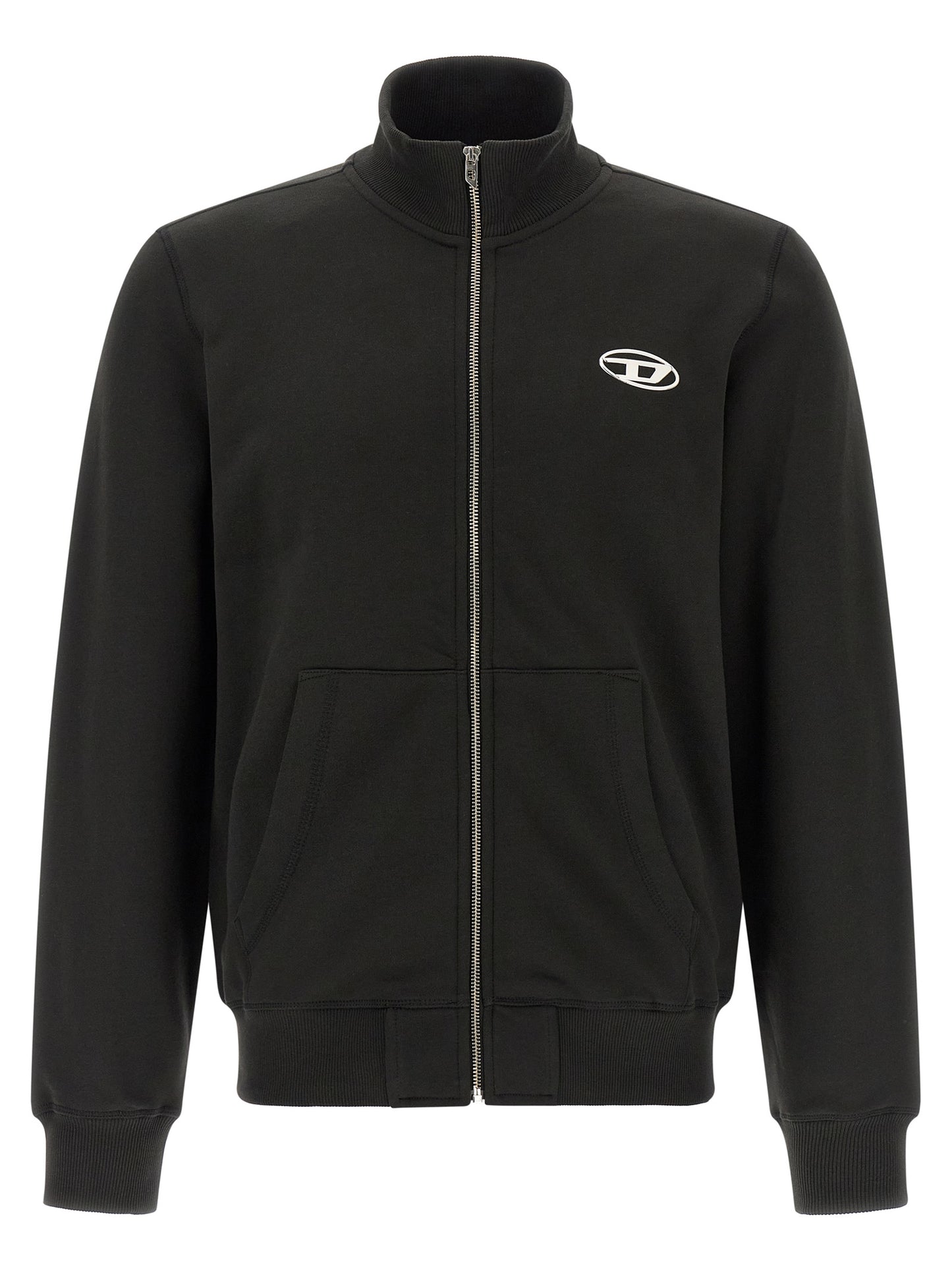 Sweatshirt by Diesel for men in organic cotton black & silver features an enviable silhouette, showcasing a premium and refined high-neck neckline for a truly enviable finish.