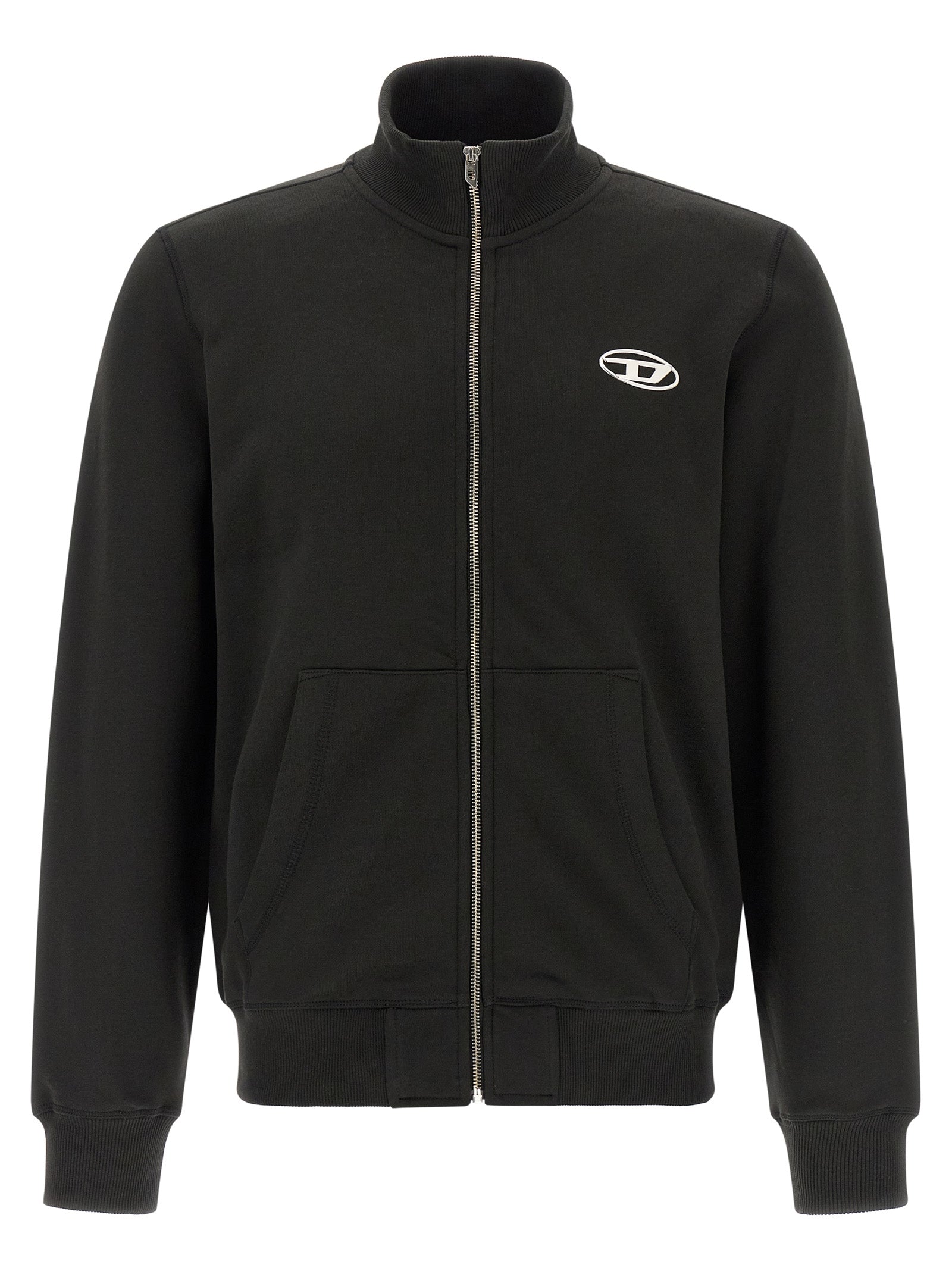 Sweatshirt by Diesel for men in organic cotton black & silver features an enviable silhouette, showcasing a premium and refined high-neck neckline for a truly enviable finish.