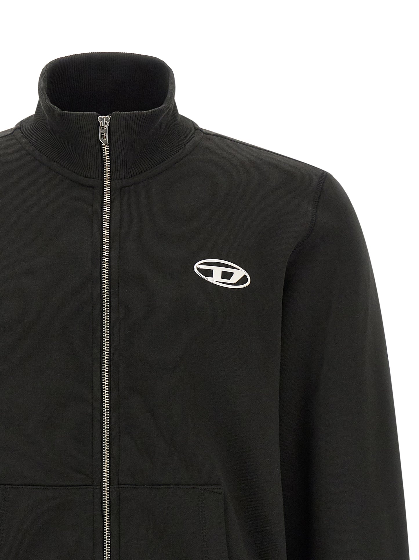 Sweatshirt by Diesel for men in organic cotton black & silver features an enviable silhouette, showcasing a premium and refined high-neck neckline for a truly enviable finish.