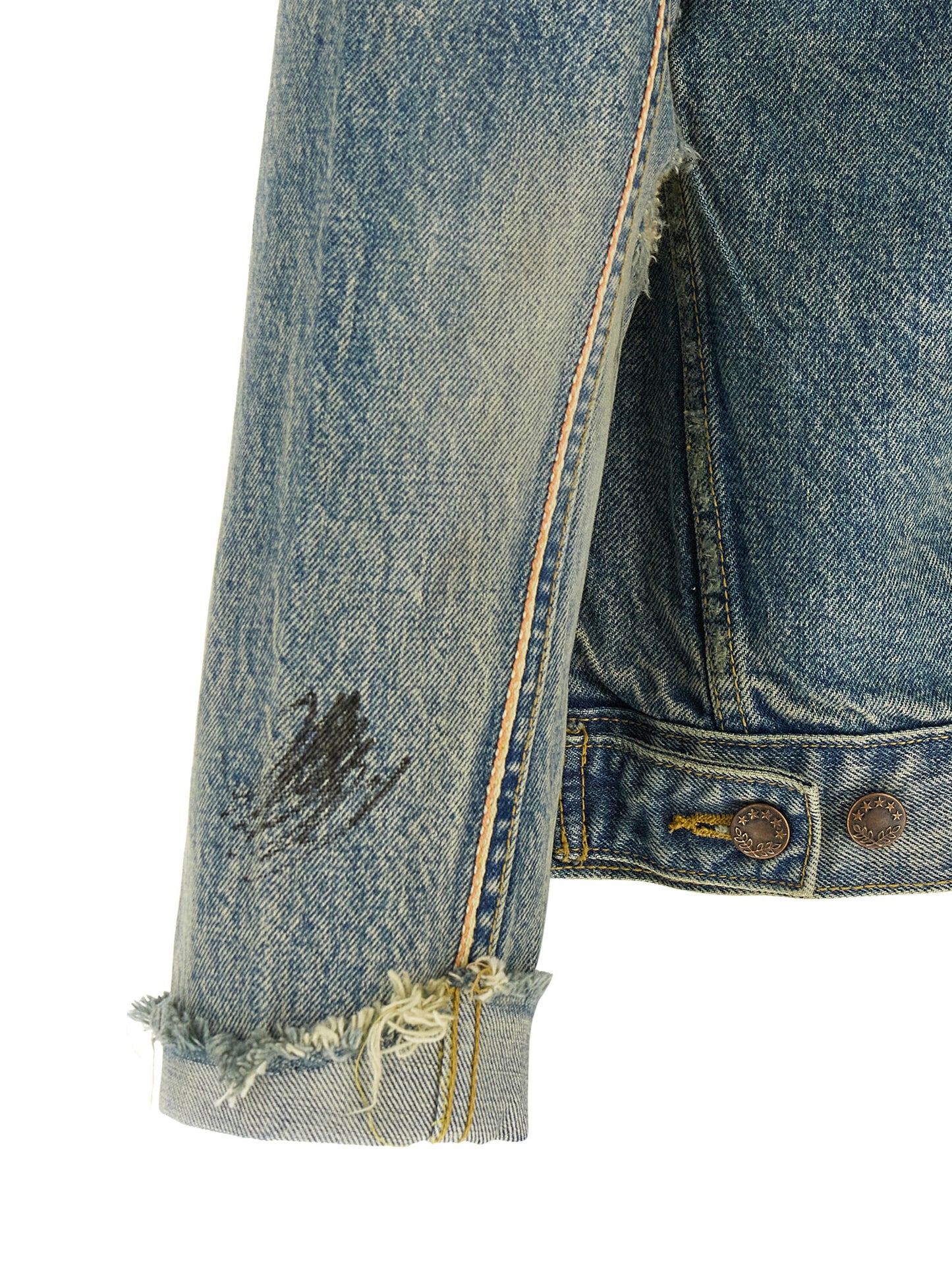 Trucker Jacket by PALY for men in denim cotton & buffalo leather light-blue & print features an on trend silhouette, showcasing refined pockets and a sophisticated for a truly on trend finish.