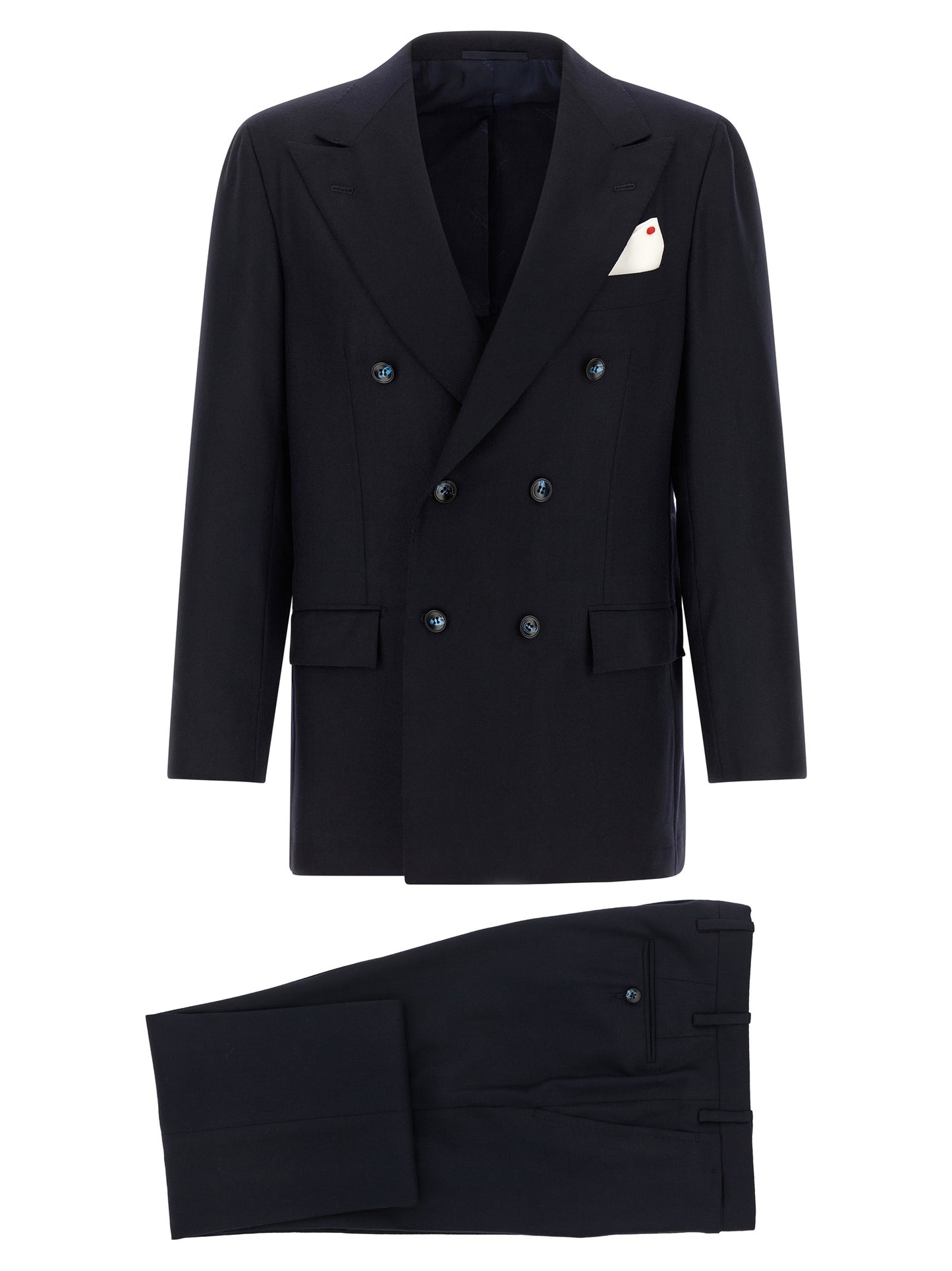 This Pant Suit by Kiton for men in virgin cashmere wool & linen blue presents a discerning silhouette, featuring a sophisticated square neckline and a discerning straight-leg for a refined and polished look.