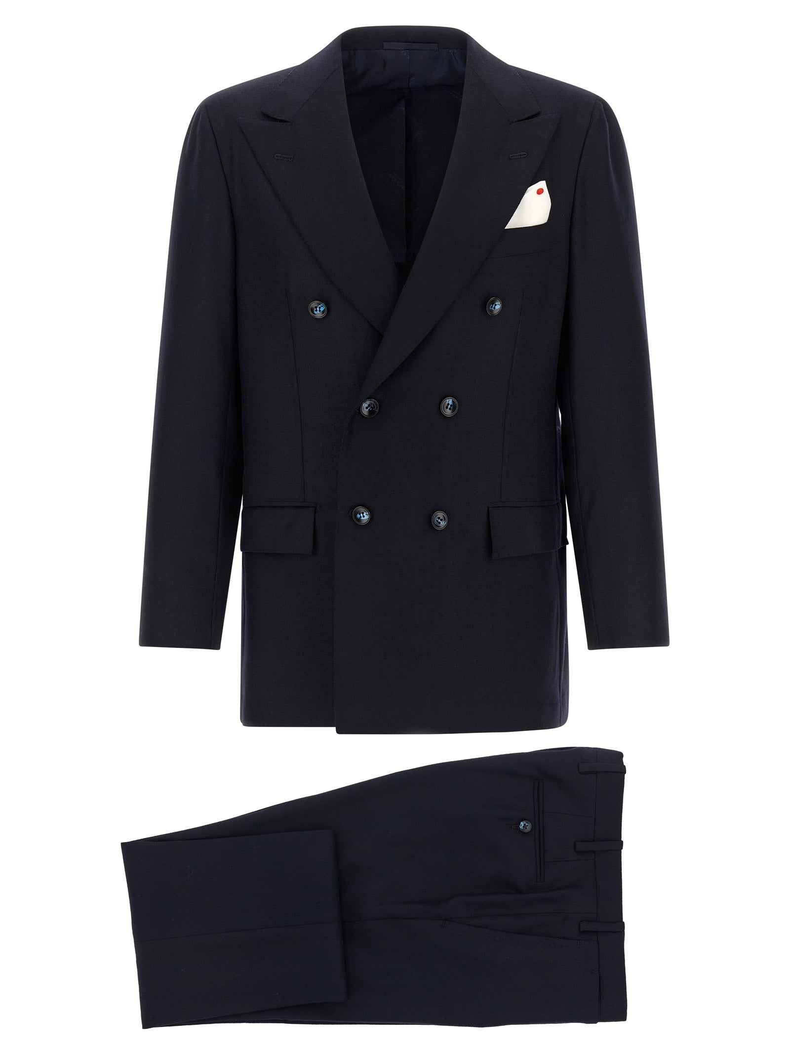 This Pant Suit by Kiton for men in virgin cashmere wool & linen blue presents a discerning silhouette, featuring a sophisticated square neckline and a discerning straight-leg for a refined and polished look.