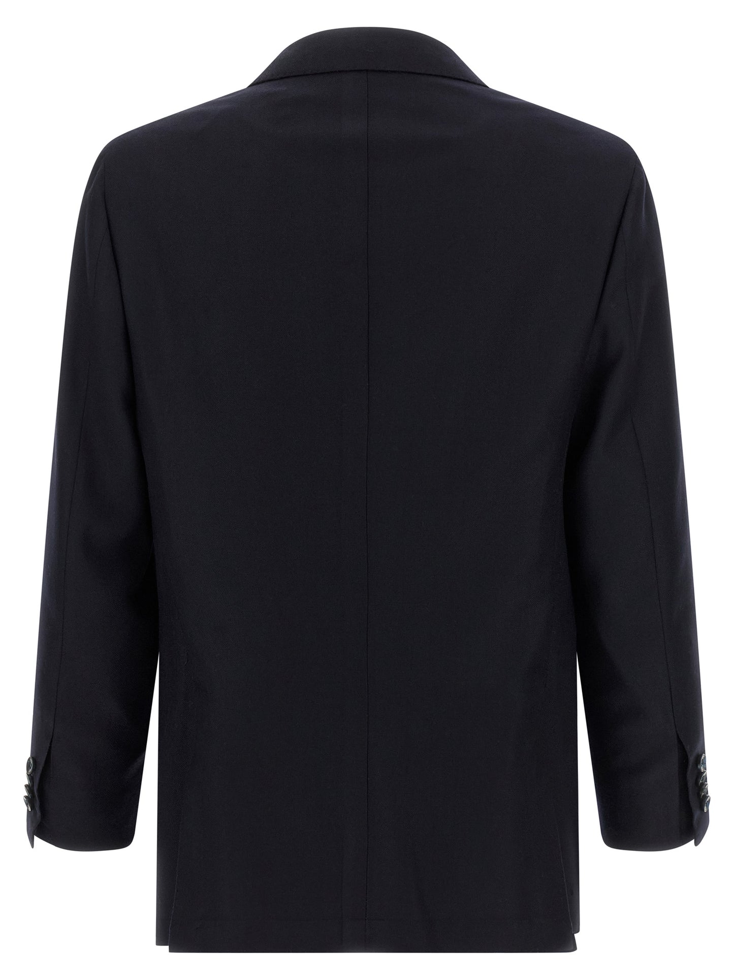 Pant Suit by Kiton for men in virgin cashmere wool & linen blue presents a sublime silhouette, showcasing a sophisticated square neckline and a sublime straight-leg that exemplifies modern elegance.