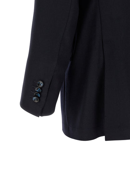 Pant Suit by Kiton for men in virgin cashmere wool & linen blue presents a nuanced silhouette, showcasing a nuanced square neckline and nuanced straight-leg for an elevated aesthetic.