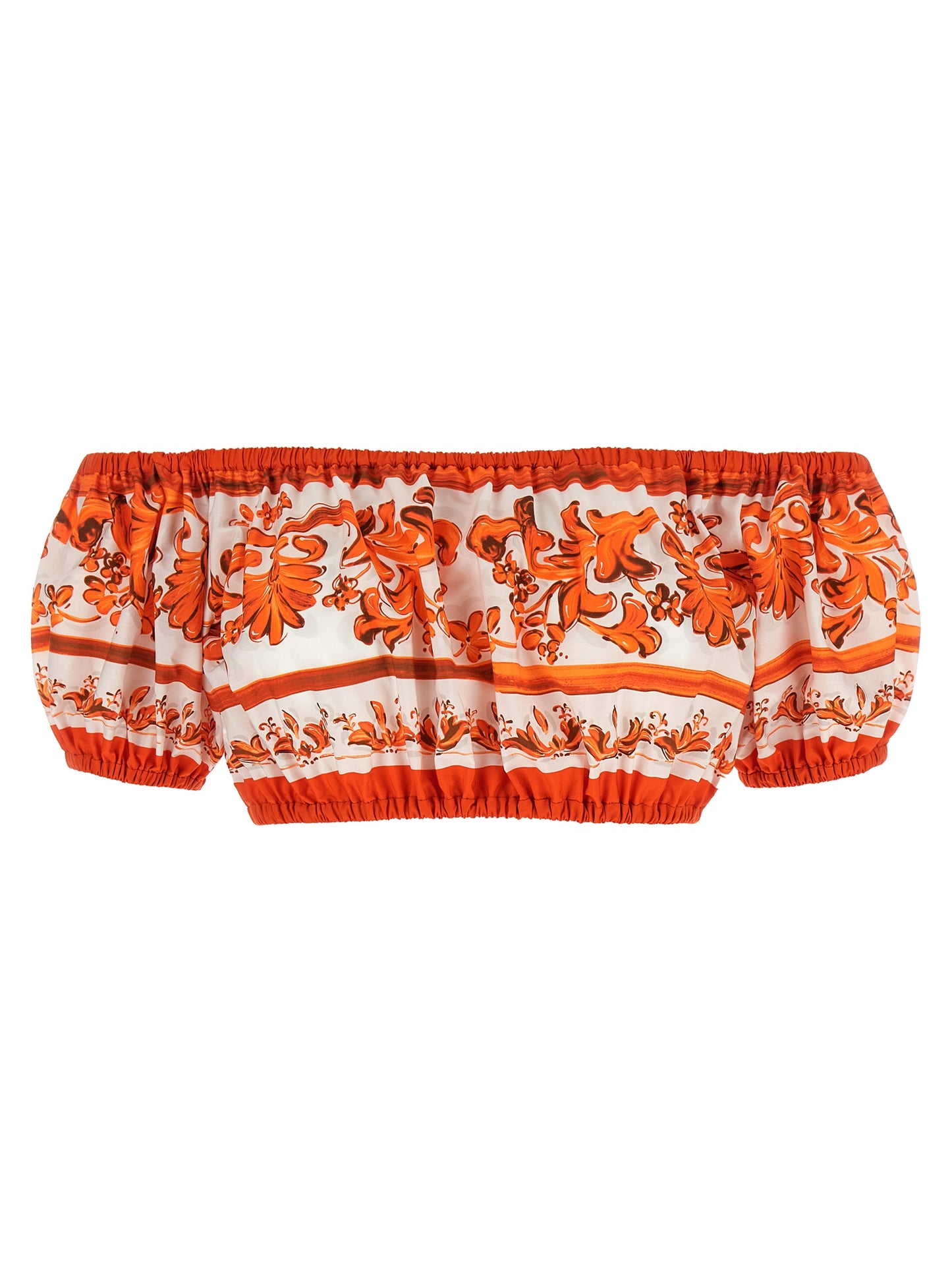 Dolce & Gabbana Maiolica Women's Crop Top Short-Sleeve Cotton Blouse - Orange Print