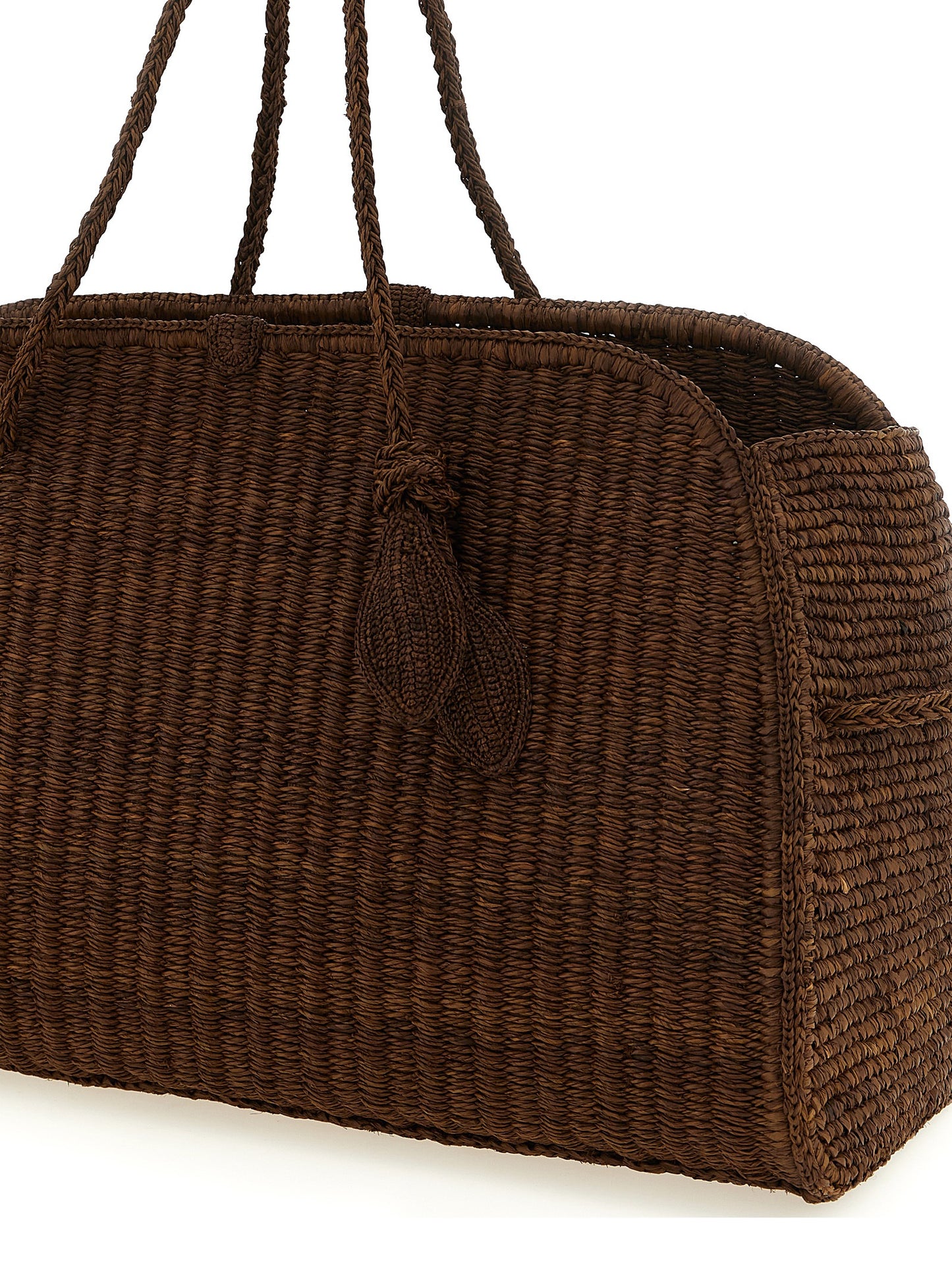 Mini Shopper Tote Basket Bag by Jacquemus for women in raffia polyester polyurethane python leather brown, camel & signature features an metropolitan chic Turismo Raffia Polyester Polyurethane Python Leather Mini Shopper Tote Basket Bag design with a secure zipper, magnetic & open-top, metropolitan chic , and versatile handle for a metropolitan chic look.